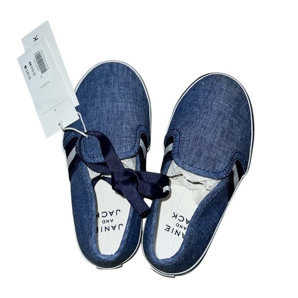 Janie & Jack Chambray Stripe Slip On Sneaker Sz 8 Unisex Blue Denim - Picture 9 of 10